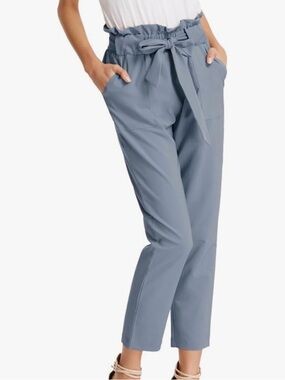 Grace Karin Dusty Blue Paperbag Waist Cropped Pants